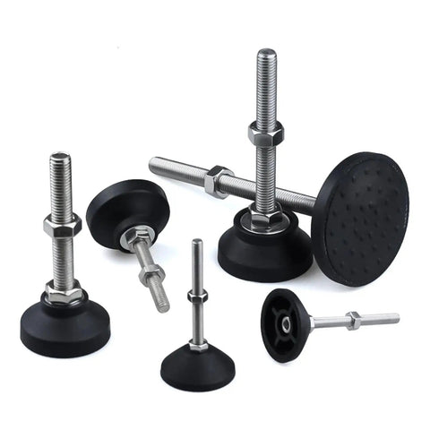 Adjustable Leveling Feet For Furniture And Equipment, 40mm Diameter, Thread M5 To M12, Length 30 To 150mm, Nylon And Stainless Steel Build, Anti Slip Base, No Fuss Easy Install In Prethreaded Sockets, Built Tough And Stable, black threaded feet set