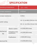 22mm Red Mushroom Emergency Stop Button Switch With 2NC Contacts, Latching Push Lock, 600V 10A, Built Tough Safety Button For Machinery, 40mm Button Diameter, 4mm Panel Mount, Durable Plastic Construction LA139AES544 specification chart