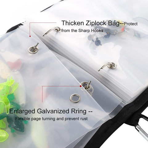 Soft Bait Binder And Tackle Organizer Wallet For Worms Jigs And Lines With Thickened Ziplock Bags, 20 Clear Internal Pockets, Portable 10x8.5x2 Inch Storage Case For Lures, Rigs, Shad And More