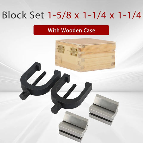 Heavy Duty Hardened Steel V Block With Clamp Set For Machinists Built Tough Pro Grade For Precise 0.0002 Inch 90 Degree Angles And Square Workpieces 1 5/8 By 1 1/4 By 1 1/4 Multi Use Gauge In Wooden Case