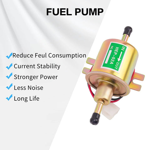 Universal 12V Inline Electric Fuel Pump Low Pressure 2.5 to 4 PSI with metal construction ideal for automotive applications
