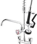 Heavy Duty Commercial Sink Faucet With Sprayer And Pre Rinse, 25 Inch Tall, Adjustable Center Deck Mount From 4 To 8 Inches, Brass Chrome Finish.