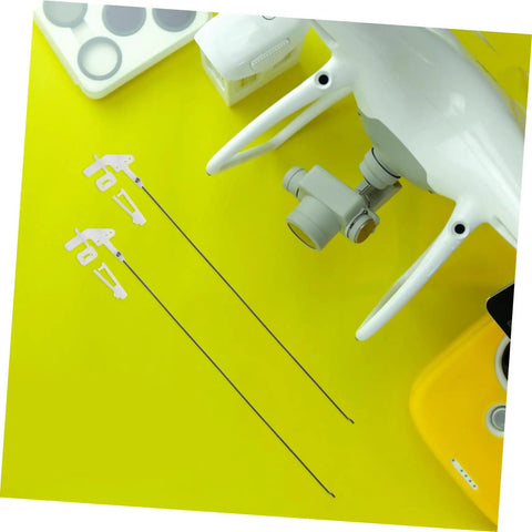 20 Pack Heavy Duty Metal RC Airplane Linkage Stoppers Plus Adjustable Push Rod Connectors For Fixed Wing Models Quick Swaps DIY Mods Rock Solid Flyin Gear on yellow background with drone and tools.