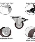 Dead Silent TPR Rubber Swivel Casters With Parking Brake Lock showing thickened base plate and TPR silent wheel surface.