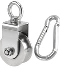 2 Inch U Type Swivel Pulley With 992 Lbs Load Capacity Heavy Duty 304 Stainless Steel Pulley Roller Super Silent Detachable 360 Degree Swivel Wheel And Spring Snap Hook, with carabiner