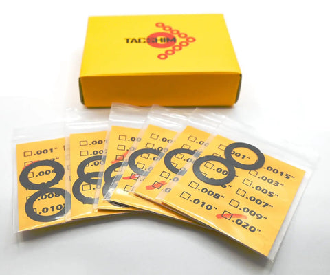 Black 1/2x28 Barrel Shim Kit For 223 5.56 Caliber, 14 Pack, Stainless Steel Shims With Six Thickness Options