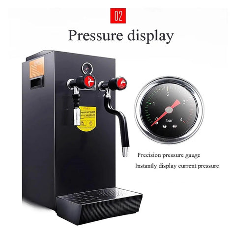 Heavy Duty Commercial Steam Boiler For Bubble Tea Shops Automatic Electric Hot Water Heater with pressure display and gauge.