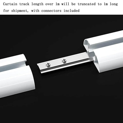 Experience seamless privacy and modern style with an ultra-thin ceiling mount curtain track system showing connectors and white aluminum material.