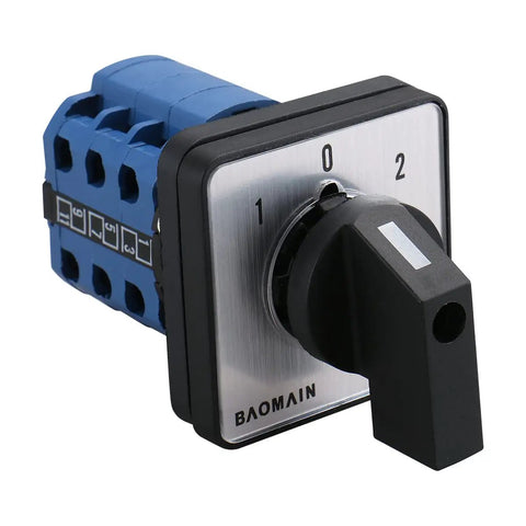 Heavy Duty 3-Position Changeover Switch For Motor Reversing And Generator Transfer, 12 Terminal, 1-0-2 On-Off-On Selector, 20A 660V Industrial Power Control