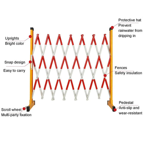 Expandable Retractable Traffic Fence Heavy Duty Safety Barrier for Construction Sites, red and white collapsible gate details.