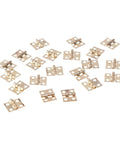 Rotating Concealed Cabinet Hinges, 20 Pack Tiny Metal Door Hardware scattered with gold finish and four-hole mount.
