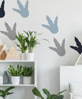Dinosaur Feet Tracks Peel And Stick Wall Decals in Blue and Gray for Kids Room Decor Removable Repositionable No Residue Easy to Apply