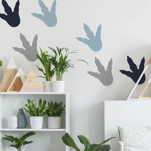 Dinosaur Feet Tracks Peel And Stick Wall Decals in Blue and Gray for Kids Room Decor Removable Repositionable No Residue Easy to Apply