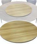 Big 40 Inch Wooden Lazy Susan Turntable for dining table shown on marble surface, 360 degree revolving plate, 16mm thick