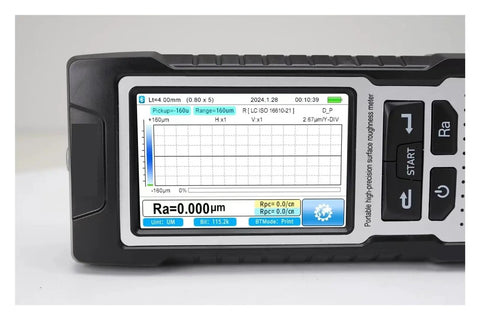 Heavy Duty Digital Surface Roughness Tester With Straight Fire Precision For Metal Plastic And Wood Finish Inspection display showing Ra reading.