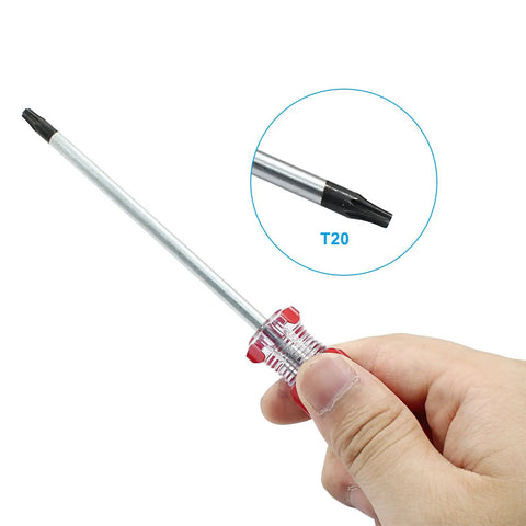 Hardcore T20 Torx Star Security Screwdriver Featuring Knuckle Friendly Grip And Ballistic High Carbon Steel Blades, T20 bit visible.