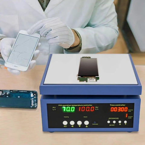 Technician using Pro Grade 700W Soldering Station with fast preheating and LED microcomputer control for PCB desoldering and rework.