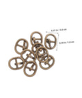 Close-up of antique bronze alloy buckles from Handy Mini Buckle Sewing Kit 150 Piece Set for Doll Clothes and DIY Craft Projects; dimensions shown