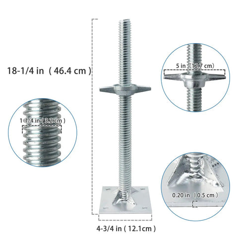 Heavy Duty Adjustable Leveling Jacks With Reinforced Galvanized Steel Base Plate For Rv Trailers And Travel Trailers built solid 18-1/4in length