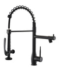 GIMILI Matte Black Commercial Kitchen Faucet with Pull Down Sprayer, featuring dual nozzles and a flexible spout design.