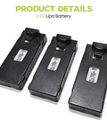 3 Pack 3 Point 7 Volt 1000mAh LiPo Battery With USB Charging Cable For E88 E88MAX E99 E99MAX BD101 P15PRO P8 A13 A15 K10MAX K9MAX K12MAX S1S RC Drones Quadcopters High Capacity Spare Part