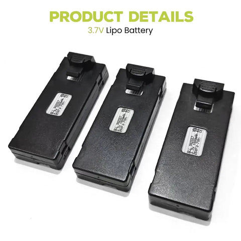 3 Pack 3 Point 7 Volt 1000mAh LiPo Battery With USB Charging Cable For E88 E88MAX E99 E99MAX BD101 P15PRO P8 A13 A15 K10MAX K9MAX K12MAX S1S RC Drones Quadcopters High Capacity Spare Part