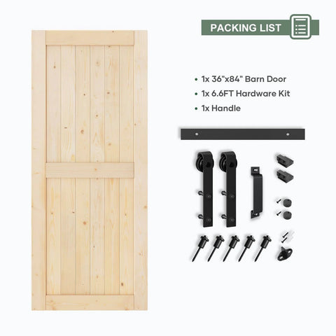 36x84 Inch Sliding Barn Door Slab With 6.6 Foot Hardware Kit Spruce Solid Wood Construction Easy DIY Assembly For Rustic Home And Office Entrances