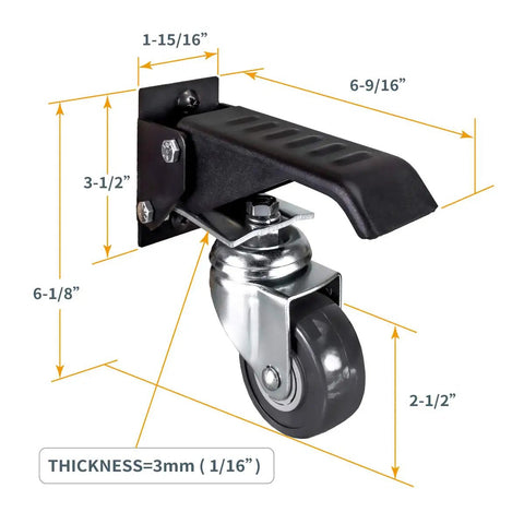 Heavy Duty Workbench Caster Kit With Four Two And A Half Inch Swivel Wheels And Four Hundred Pound Capacity, dimensions labeled