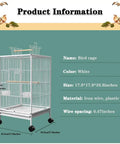 Spacious White Bold Wire Bird Cage On Smooth Rollaway Stand For Lovebirds Cockatiels Featuring Open Top Entry Nifty Partition Trays And Secure Resting Bars For Quick Cleanups And Daily Fun - Dimensions: 17.9" x 17.9" x 33.8"
