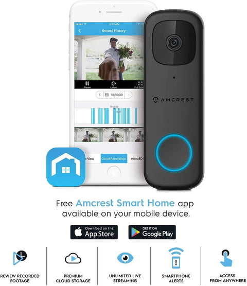 Doorbell Pro No Fuss 4MP Outdoor Video Door Camera For Smart Home Dual Band WiFi 2 4GHz And 5GHz Micro SD Card Capable displayed with smart app