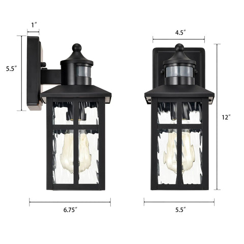 Built Different Matte Black Outdoor Wall Lights With Dusk To Dawn Motion Sensor And Water Glass Shade waterproof exterior lantern dimensions 12x6.75 inches
