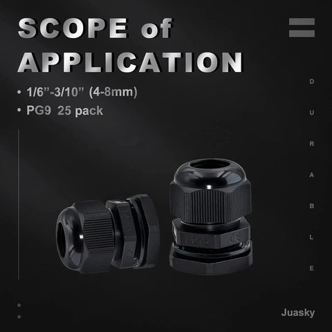 Heavy Duty Waterproof Adjustable Cable Gland Set 1/2 To 5/8 Inch 12-16mm PG19 Nylon Plastic Cable Glands Joints With Gaskets For Rugged Wire Protection In Outdoor Electrical Boxes
