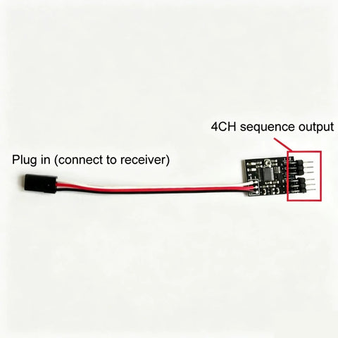 Kickass Gearhead RC Servo Sequence Timing Module with Easy Twist Dial for 3.6 to 8V 4 Channel Steering Gear and ESC Signal Sync Setup Box, 4CH output connection.