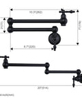 Matte Black Pot Filler Faucet Wall Mount Over Stove With Double Joint Swing Arms Brass Construction Fingerprint Resistant Finish