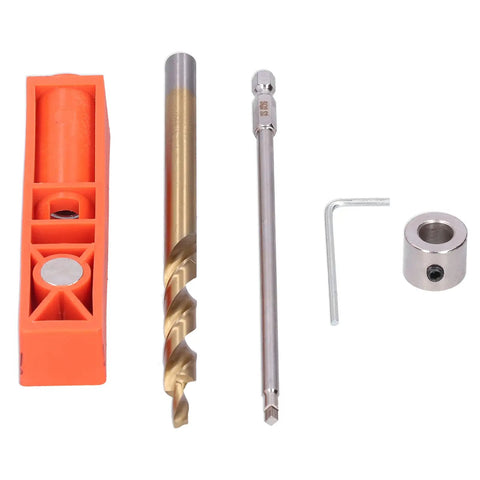 Components of the 2 In 1 Pocket Hole Jig Kit For Woodworking With Spliceable Design All Metal Construction Includes Hole Jig Drill Bit Hex Wrench