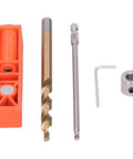 Hella Precise Pocket Hole Jig Kit With Metal Step Drill Bit And Hex Wrench Plus Screwdriver, showing jig setup and tools for woodworking.