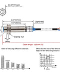 Inductive Proximity Sensor Switch M12 Shield Type LJ12A3 2 Z BY 2mm Detect Distance 10 To 30 V DC 200mA PNP Normally Open 3 Wire Cable 120cm For Metal Detection and Automation, side view with 12mm thread