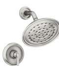 Halle Spot Resist Brushed Nickel Shower Faucet Trim Set With Wide Showerhead, Smooth Lever Handle, And Posi-Temp Valve.