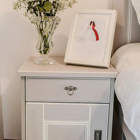 Bedroom nightstand featuring Six Piece Vintage Bronze Bail Drawer Pulls For Dresser Cabinet Jewelry Box And Furniture Antique Round Knob Hardware Retro Vibe Durable Zinc Alloy Construction Classic Decorative Pull Handles