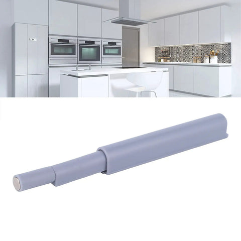 Heavy Duty Magnetic Push Latches Soft Close Cabinet Hardware Spring Loaded Touch Release Concealed Door Pads in modern kitchen.