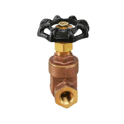 Lead Free 2-1/2 Inch FIP Gate Valve With Cast Brass Body, non rising stem and cast iron wheel handle, threaded ends visible