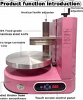 Pink cake smoothing and filling machine with stainless steel turntable and control panel for 12 inch cakes, pro grade.