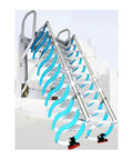 Heavy Duty Electric Telescoping Ladder With Retractable Folding Attic Stairs showing blue wide treads and reinforced frame for loft access.