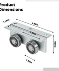 Heavy Duty Trolley Roller Assembly Set Four Pack With C50 Galvanized Steel Bearings For Industrial Sliding Doors, 4.9 Inch Overall Length And 1.4 Inch Wheel Diameter, Rust Resistant Sliding Door Hardware, dimensions view