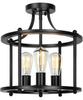 Dope Industrial Black Farmhouse Semi Flush Mount Ceiling Light Fixture With A Three Light Chandelier Style Rustic Vintage Style
