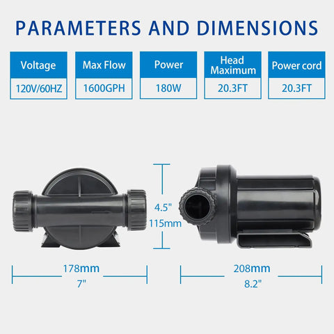 Dimensions of Powerhouse 2600 GPH Submersible Pond Pump For Outdoor Inline Use That Rocks Fountains And Waterfalls Keeps Koi Pond Water