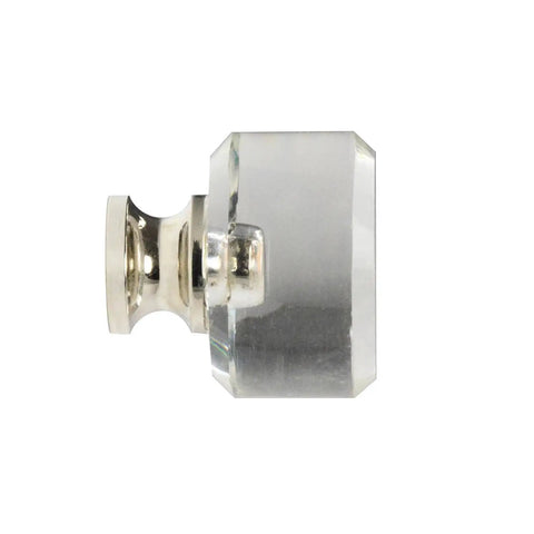Side angle of G100 Brand Elegance Glass Collection Clear Glass Knob With Polished Nickel Base Ideal For Cabinets Dressers And Doors 10 Pack
