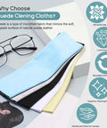 Front view of CONLI 12-pack microfiber eyeglasses cleaning cloths with suede texture, 20×20 cm, assorted colors.