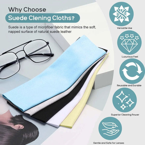 Front view of CONLI 12-pack microfiber eyeglasses cleaning cloths with suede texture, 20×20 cm, assorted colors.