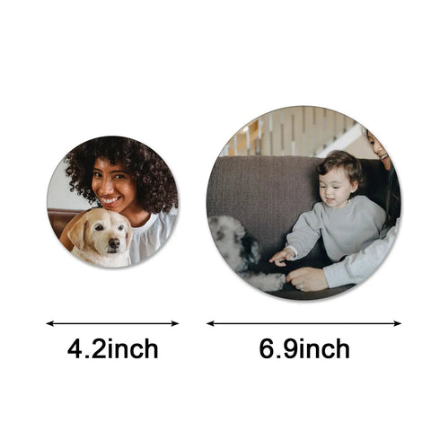 4.2 Inch Round Sublimation Aluminum Sheets 0.01 Inch Thick Blank Metal Panels for Pictures and Signs display with photos